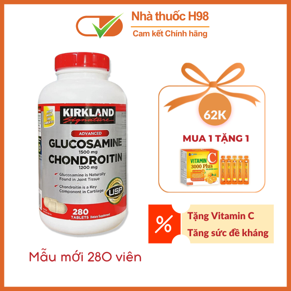 Kirkland Glucosamine HCL 1500mg With MSM 1500mg Hộp 375 Viên,Bổ Khớp Kirkland Glucosamine Mỹ Nhà Thuốc H98