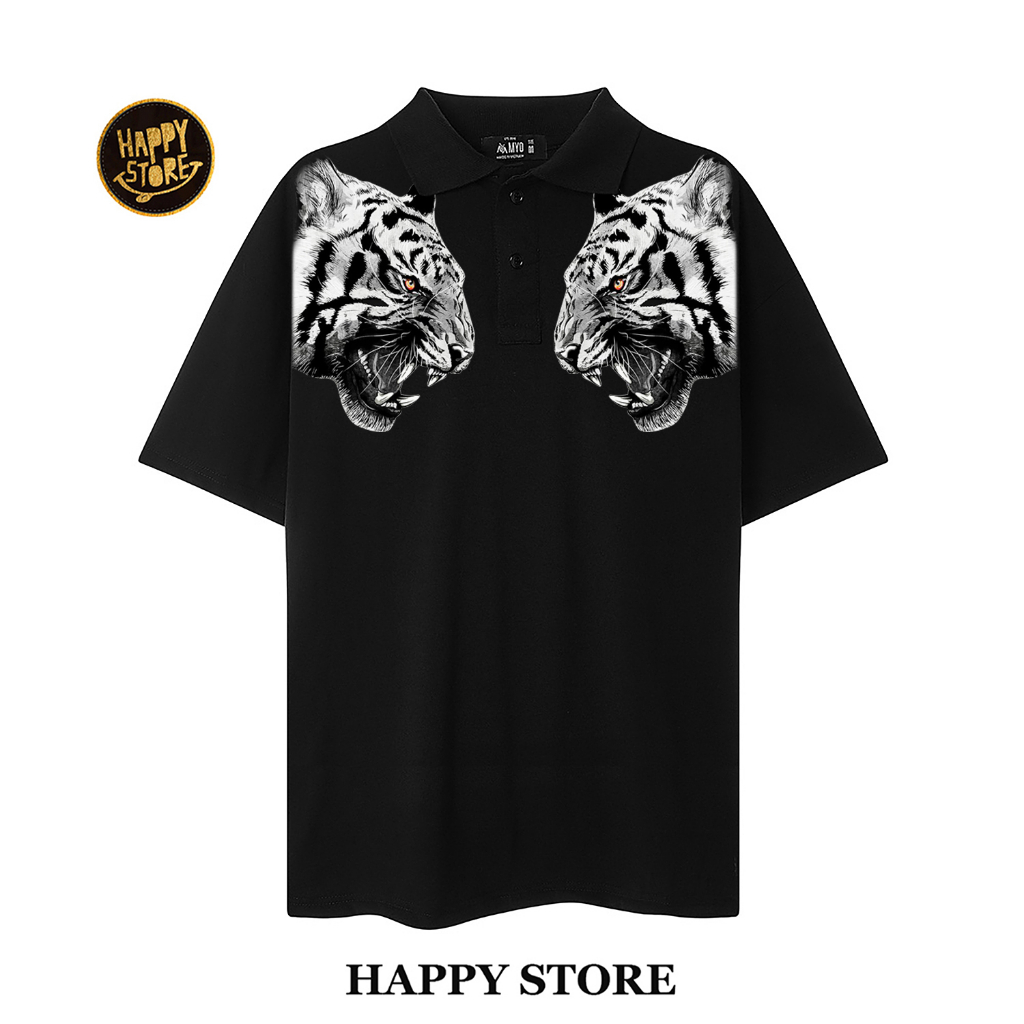Áo Polo nam in hình hổ trắng hàng may kĩ