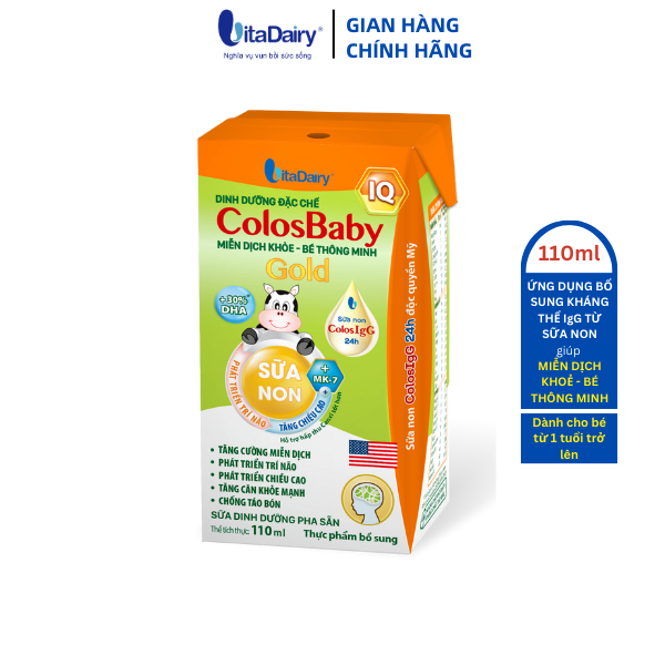 Sữa bột pha sẵn ColosBaby IQ Gold 110ml - lốc 4 hộp - VitaDairy