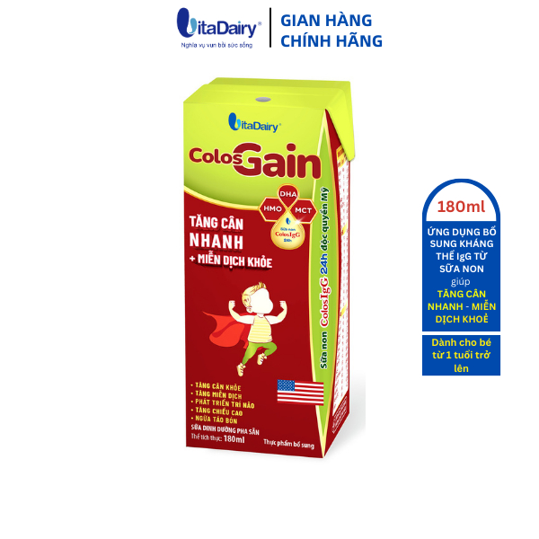 SBPS Colos Gain 180ml giúp bé tăng cân, giảm táo bón, tiêu hóa khỏe ( lốc 4 hộp ) - VitaDairy