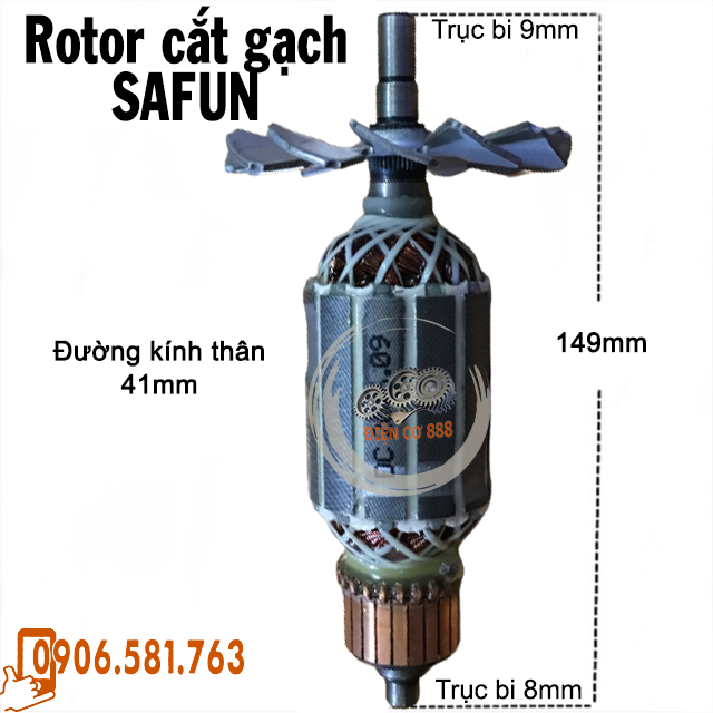 Rotor cắt gạch SAFUN Thân 41mm Dài 149mm Cánh sắt - Tặng chổi than