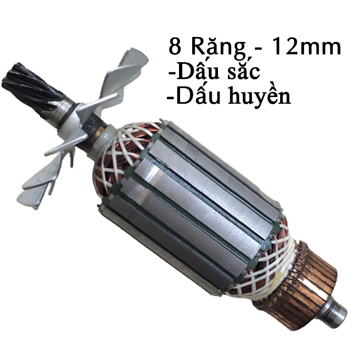 Rotor cắt sắt LG 8 răng Thân 54mm x trục bi đuôi 12mm - Có răng dấu sắc và dấu huyền - Tặng chổi than