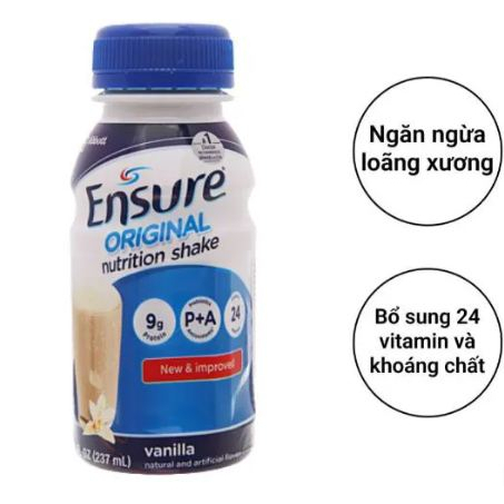 [Lốc 6 chai] Sữa pha sẵn Abbott Ensure Original 237ml hương vani bổ sung dinh dưỡng cho người ăn uống kém, mới ốm dậy