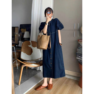 Đầm Jeans Nữ, Váy Bò Dáng Suông Tay Bồng From Rộng M3033