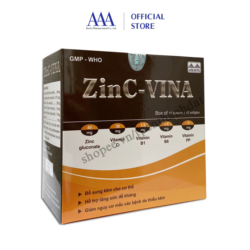 Viên uống bổ sung kẽm ZinC Vina hỗ trợ tăng cường sức đề kháng - Hộp 100 viên