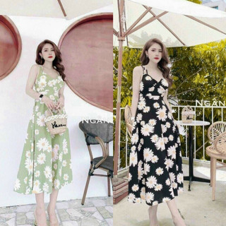 Đầm nữ bông cúc hai dây hai màu xinh xắn đáng yêu cho nàng đi chơi đi biển, váy maxi thiết kế cho mùa hè  T620