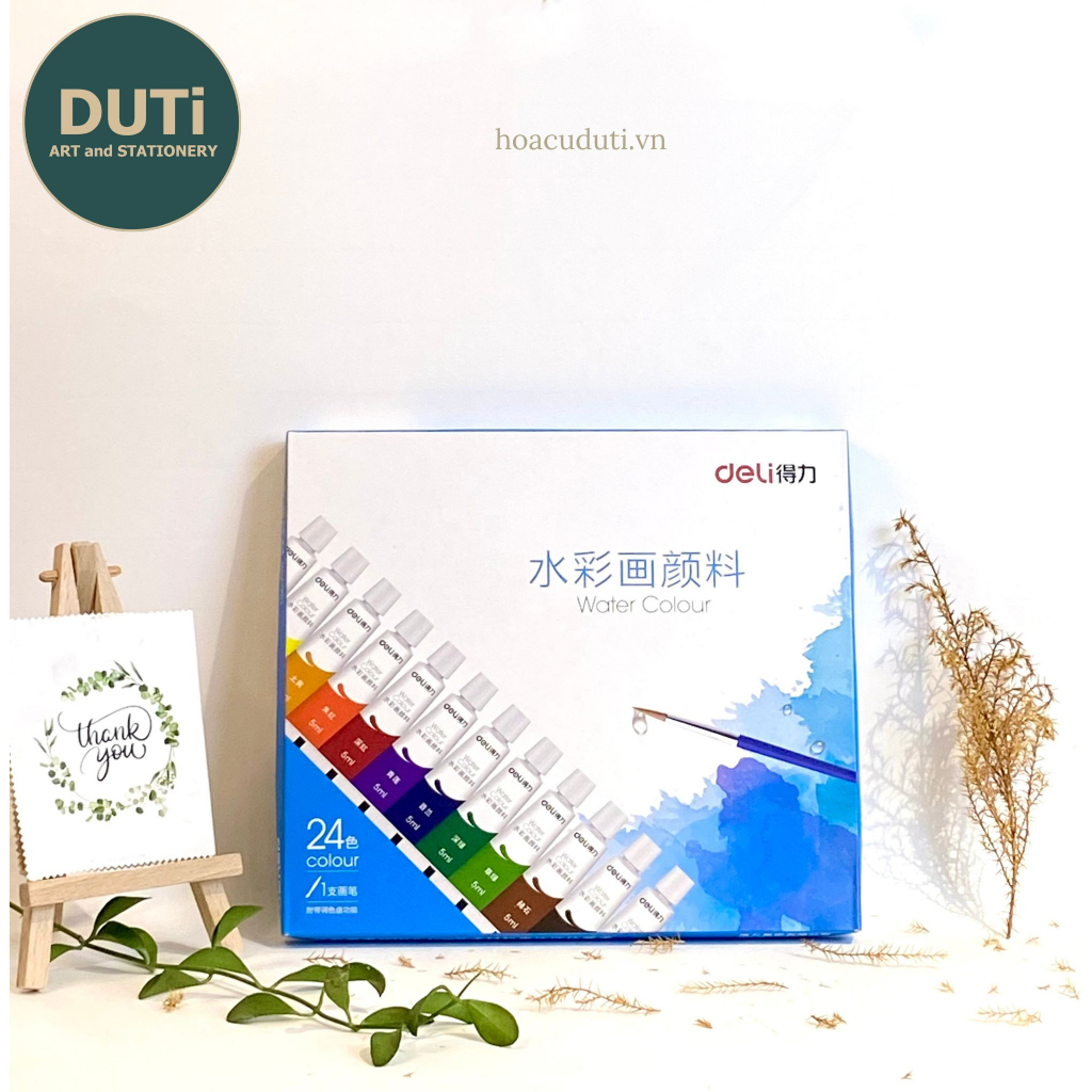 Màu nước dạng tuýp cao cấp 5ml Deli Tặng kèm Cọ vẽ tranh và khay pha màu - 12 màu/ 18 màu/ 24 màu