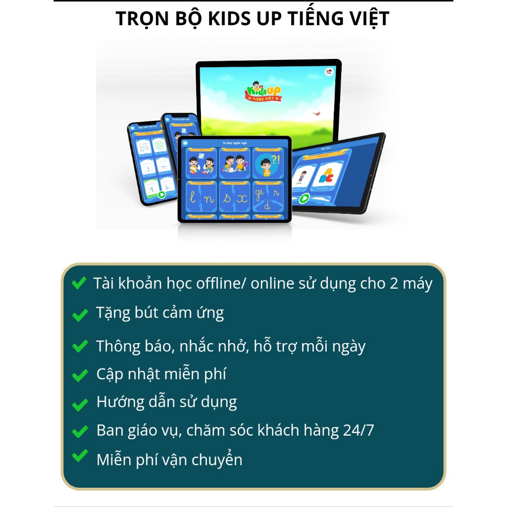 KidsUP Tiếng Việt - Evoucher Mã học Ứng dụng tiền tiểu học dành cho trẻ 4-10 tuổi Kids Up Tiếng Việt [Toàn quốc]