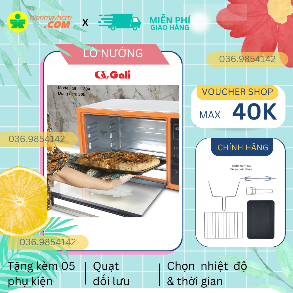 Lò nướng điện Gali GL-1130A 1500W 30L nhập khẩu bảo hành chính hãng tem CR chứng nhận chất lượng hàng hóa nhập khẩu