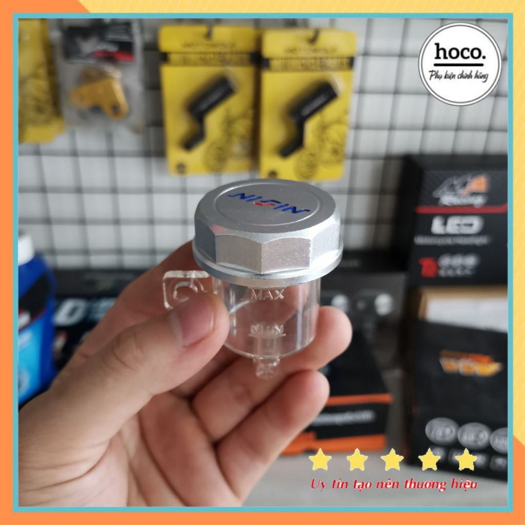 Bình dầu nissin nhựa trắng trong nắp nhôm cnc lắp thắng đĩa xe máy