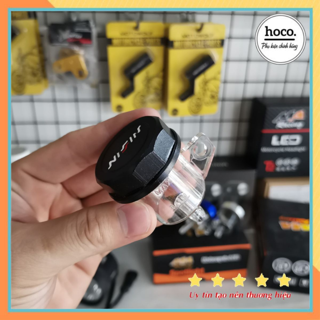 Bình dầu nissin nhựa trắng trong nắp nhôm cnc lắp thắng đĩa xe máy