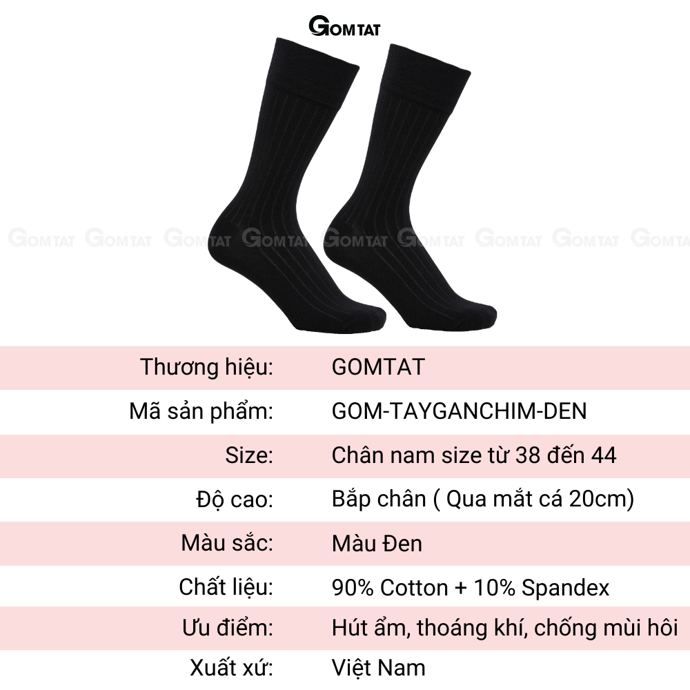 Hộp 5 đôi tất nam cổ cao công sở GOMTAT mẫu gân chìm, chất liệu cotton cao cấp thoáng khí - GOM-TAYGANCHIM-DEN-CB5