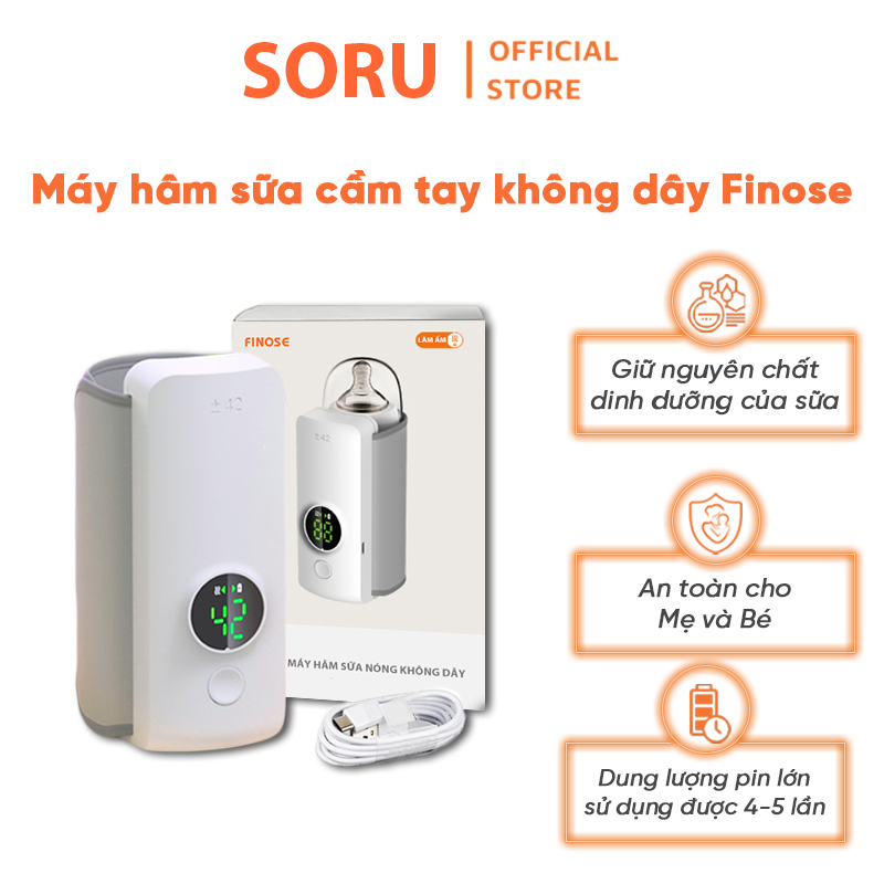 Máy hâm sữa không dây FINOSE LAS02 chính hãng cao cấp, ủ sữa cho bé, cổng sạc USB, giữ nóng, ổn định nhiệt độ