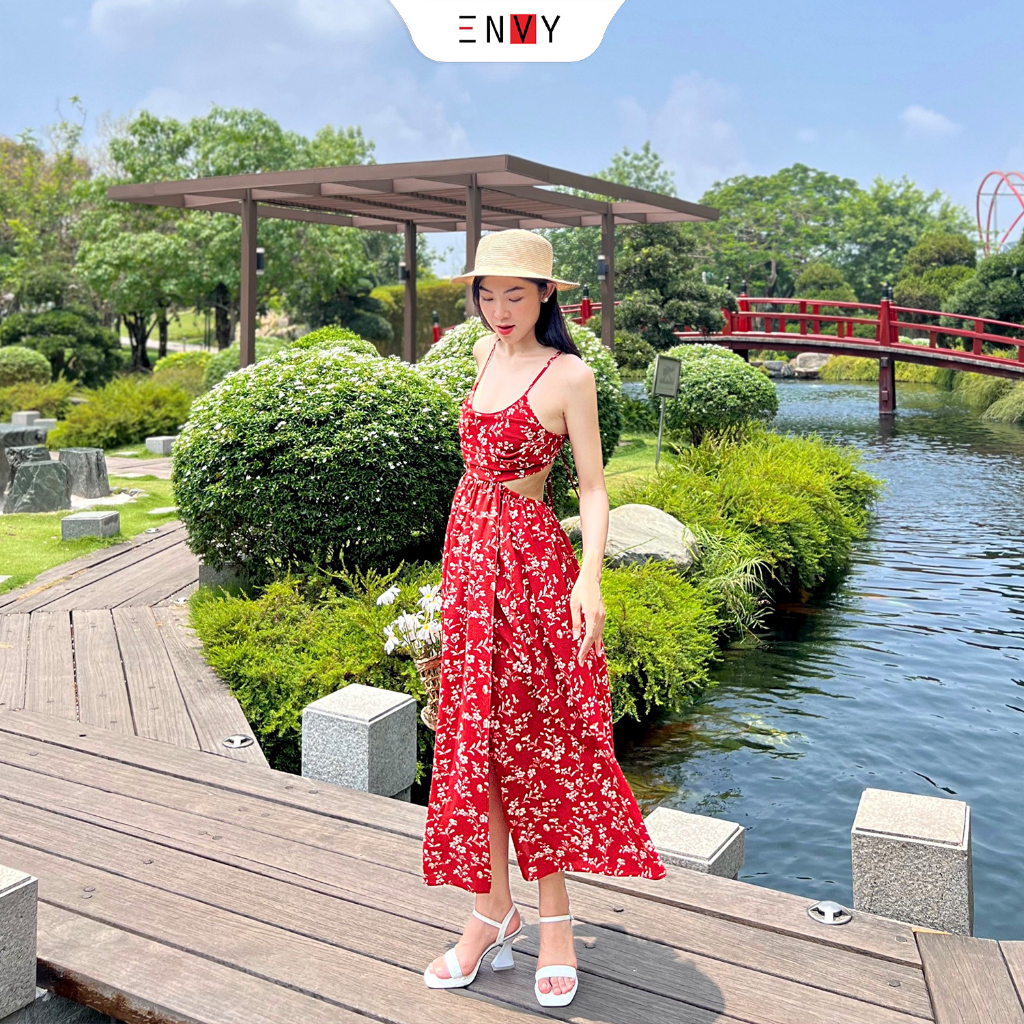 Đầm dài đi biển maxi nữ hai dây hở lưng ENVY D246 bo thun sau