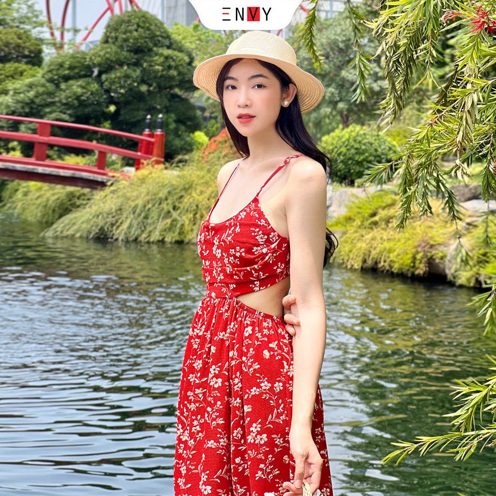 Đầm dài đi biển maxi nữ hai dây hở lưng ENVY D246 bo thun sau