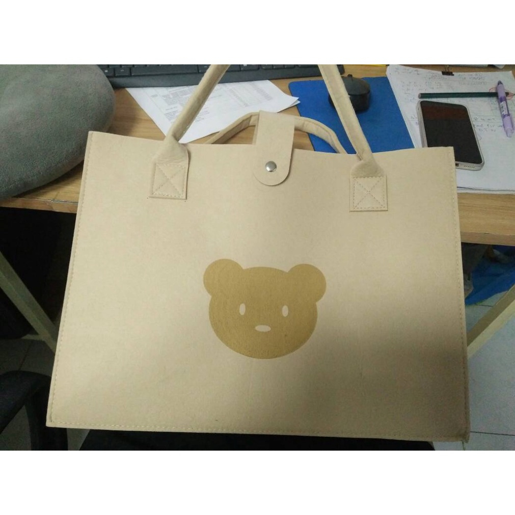 Túi Xách Bằng Vải Nỉ Cỡ Lớn Có Tay Cầm in Hình Gấu Dễ Thương Dành Cho Nữ