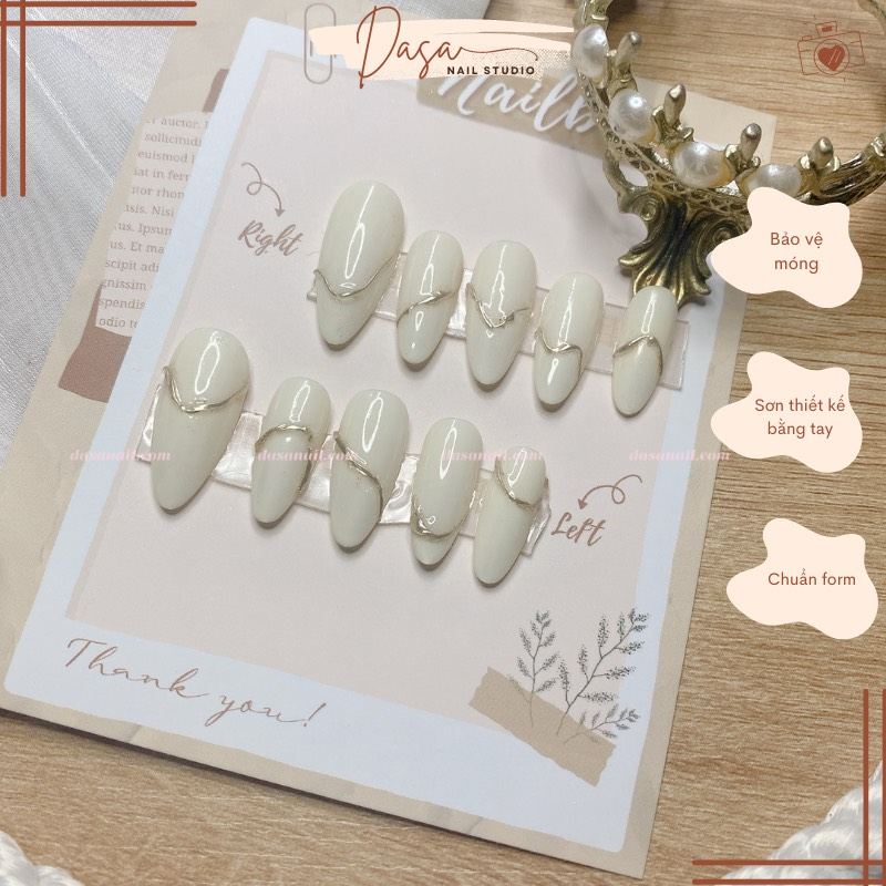Móng tay giả dài màu trắng nail box thiết kế GIÁ RẺ vẽ gel nổi sang trọng thích hợp đi làm đi chơi HÀNG CÓ SẴN