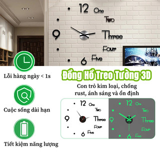 Đồng hồ decor dán tường Đồng hồ dán tường bằng acrylic tự dính 3D DIY hiện đại-có dạ quang.