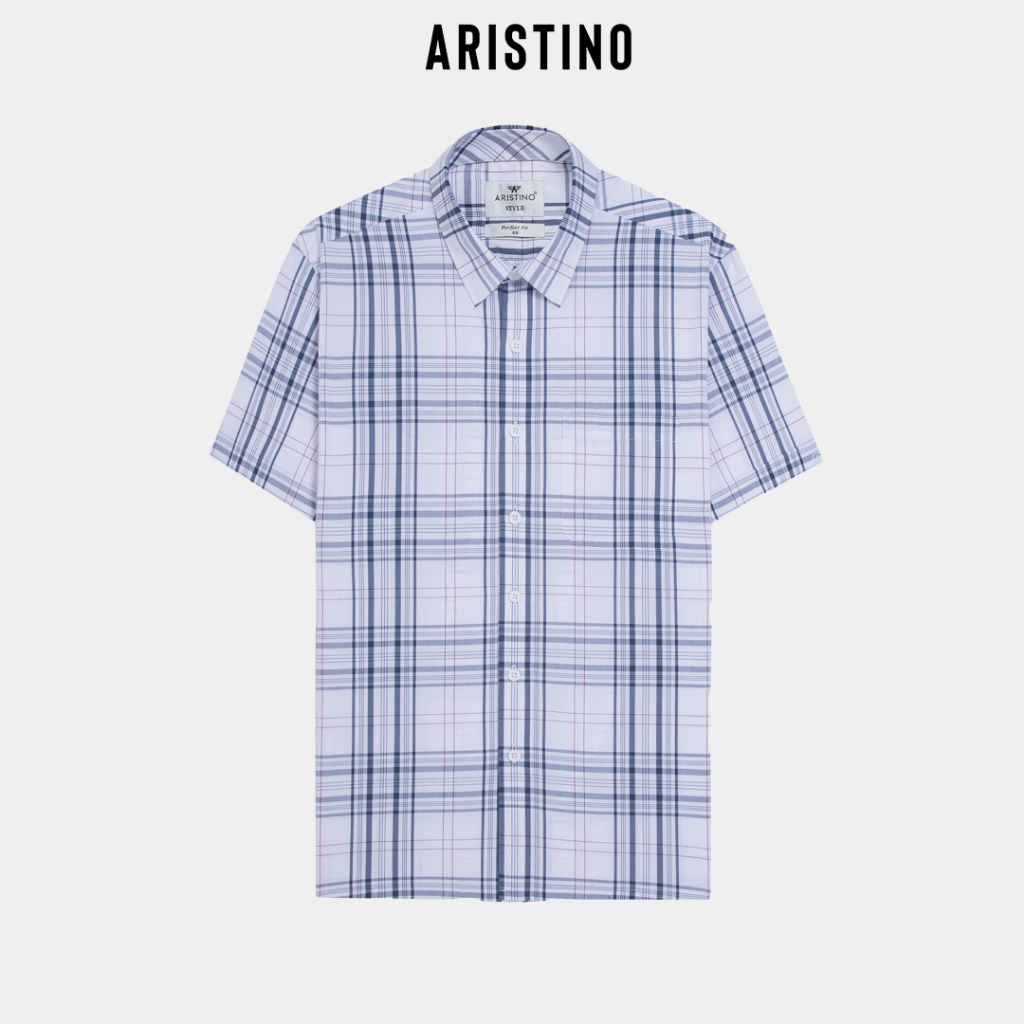 [MẪU MỚI] Áo sơ mi nam ngắn tay ARISTINO màu trắng kẻ xám lịch lãm, thời thượng  - ASS075S3