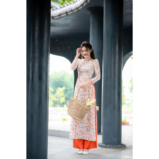 Áo dài màu cam nhí tay bồng