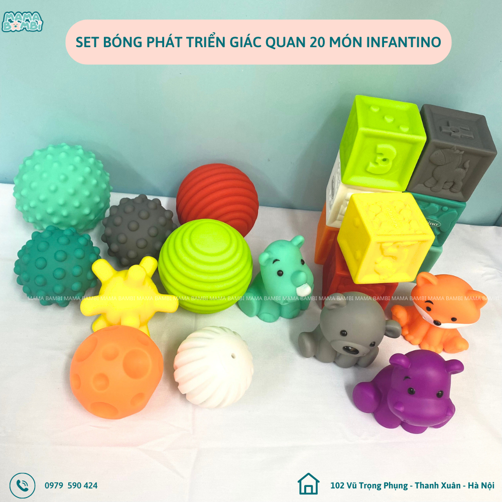 Set Đồ Tập Cầm Nắm Phát Triển Giác Quan Cho Bé Từ 0M+ INFANTINO balls block activity toy set 20 món - Hàng chính hãng