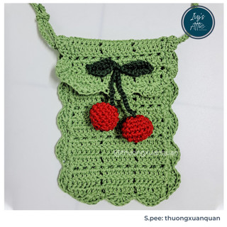 Túi đựng điện thoại bằng len quả cherry handmade dùng để đựng đồ nhỏ lặt vặt