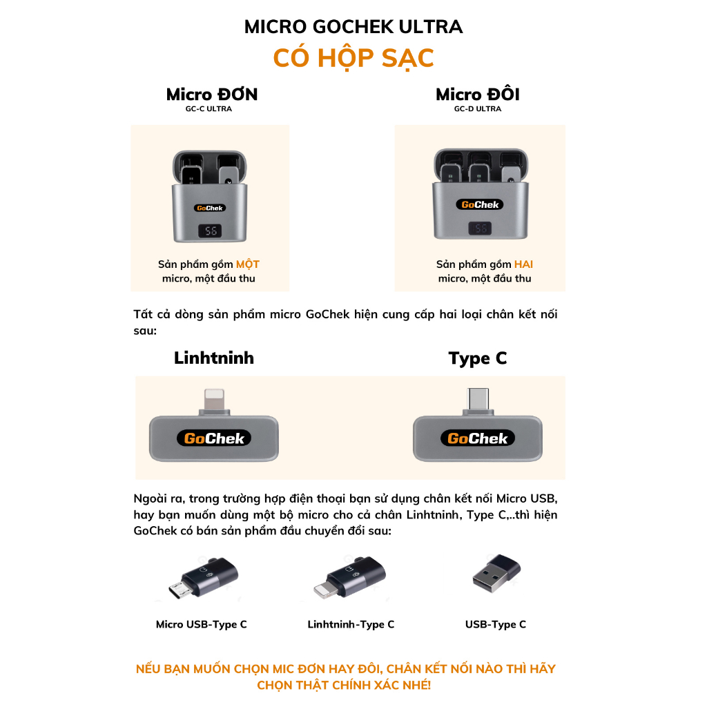 Micro thu âm không dây GoChek kèm Dock sạc lọc tạp âm khi live/quay video/ ghi âm cho điện thoại/máy tính GC-C/D ULTRA | BigBuy360 - bigbuy360.vn