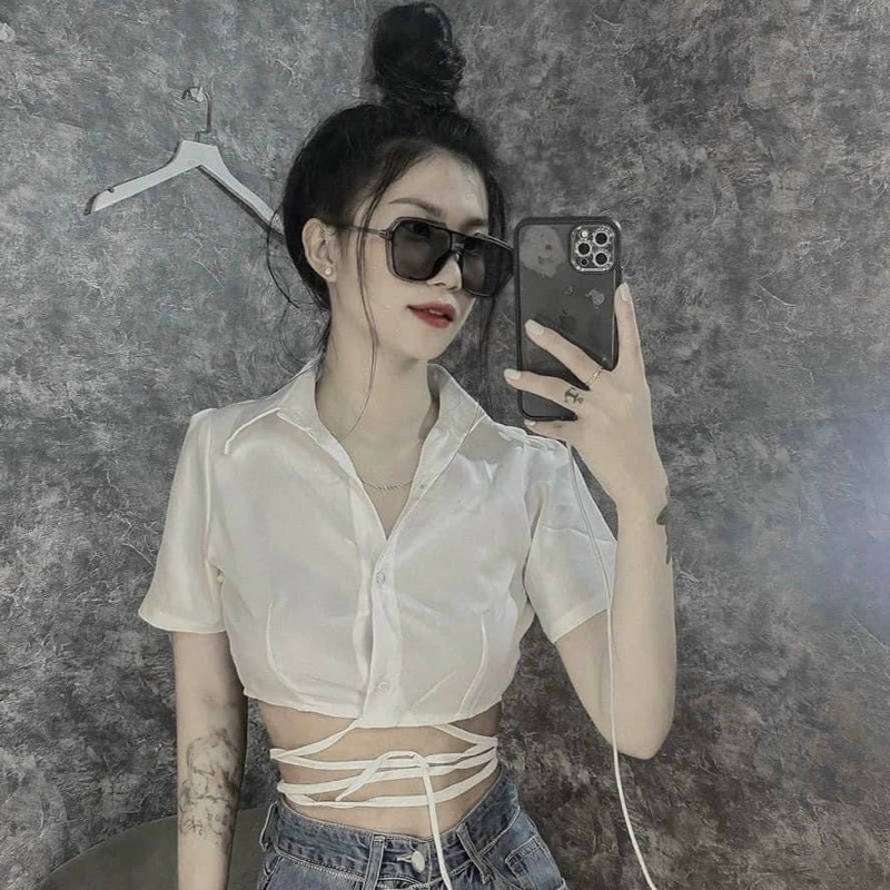 Áo Sơ Mi Tay CropTop Cột Dây Eo - BT Fahion SM01