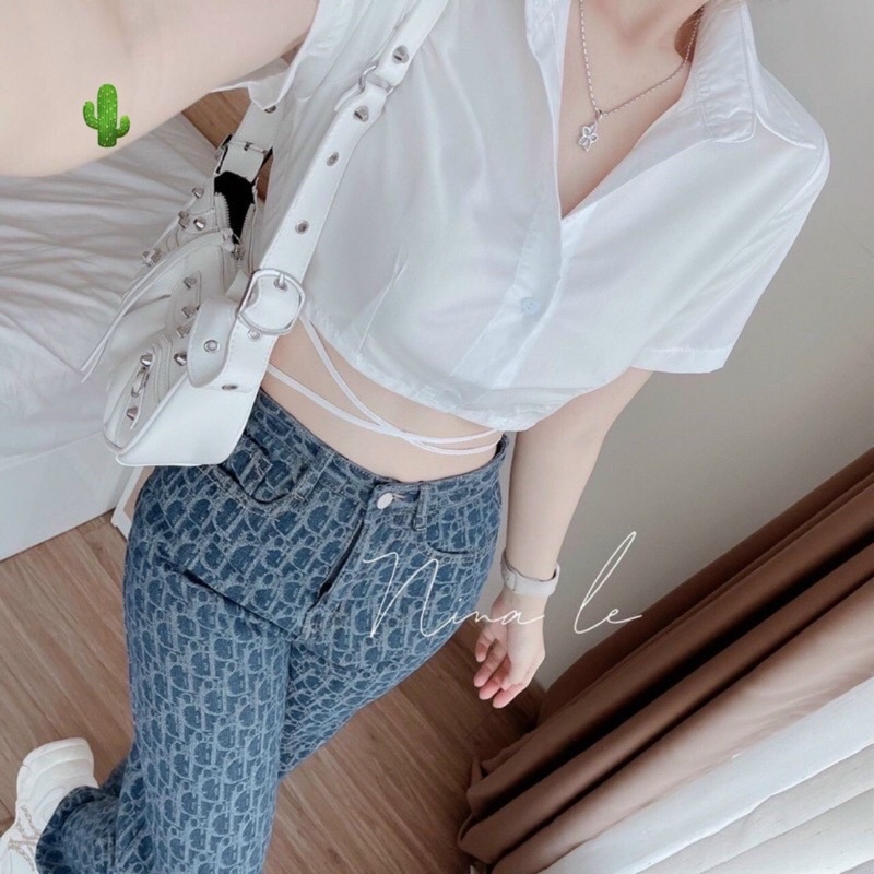 Áo Sơ Mi Tay CropTop Cột Dây Eo - BT Fahion SM01