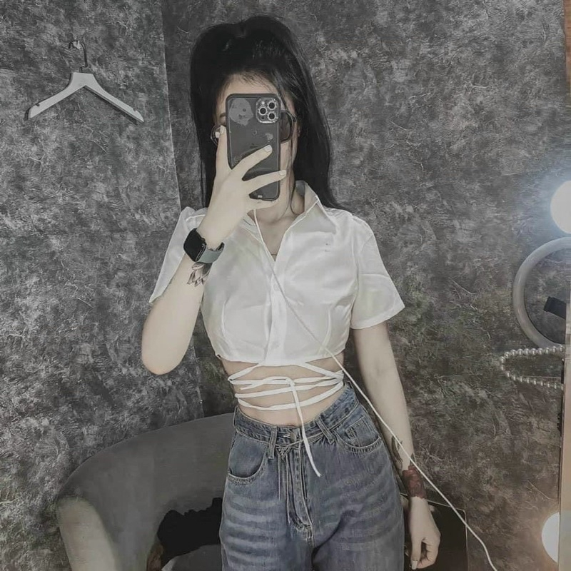 Áo Sơ Mi Tay CropTop Cột Dây Eo - BT Fahion SM01