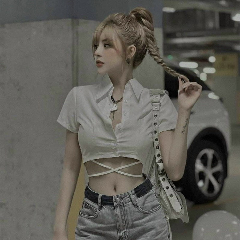 Áo Sơ Mi Tay CropTop Cột Dây Eo - BT Fahion SM01