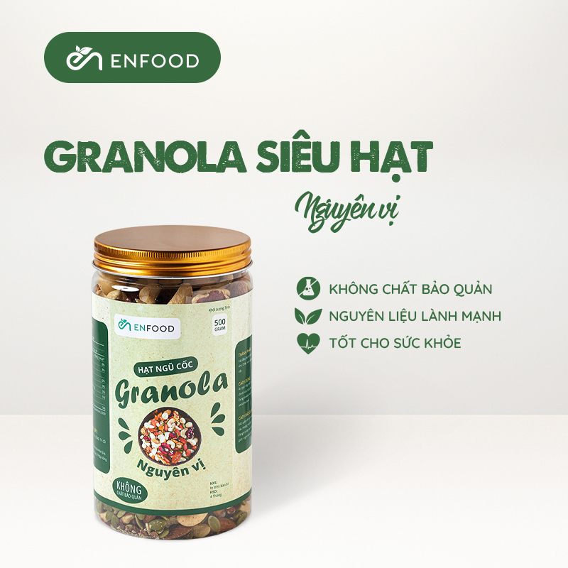 Granola nguyên vị không yến mạch Enfood - Hạt Ngũ Cốc Ăn Kiêng Giảm Cân Dinh Dưỡng Tiện Lợi Eat Clean - 250g/500g/1,5kg
