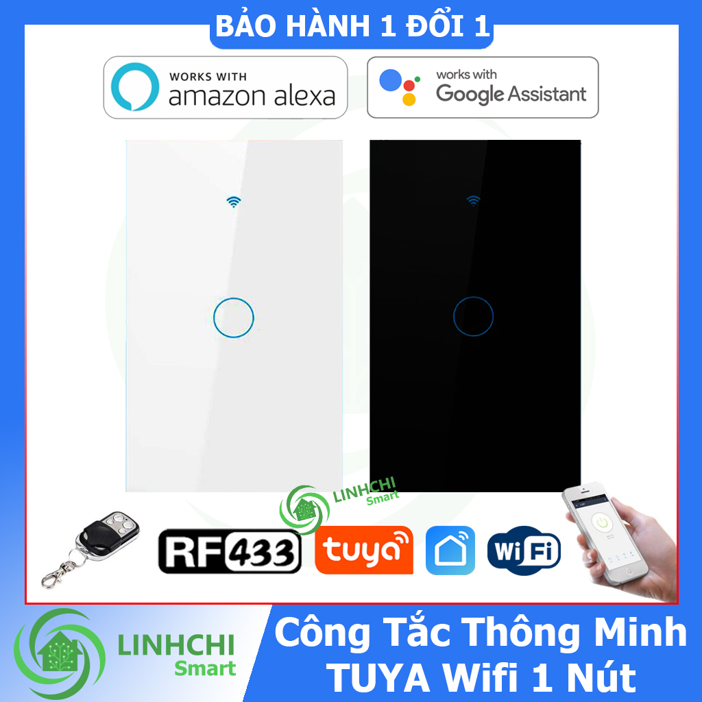 Công Tắc Wifi Điều Khiển Cảm Ứng Chữ Nhật TUYA 1 Nút Ấn (wifi +RF433)