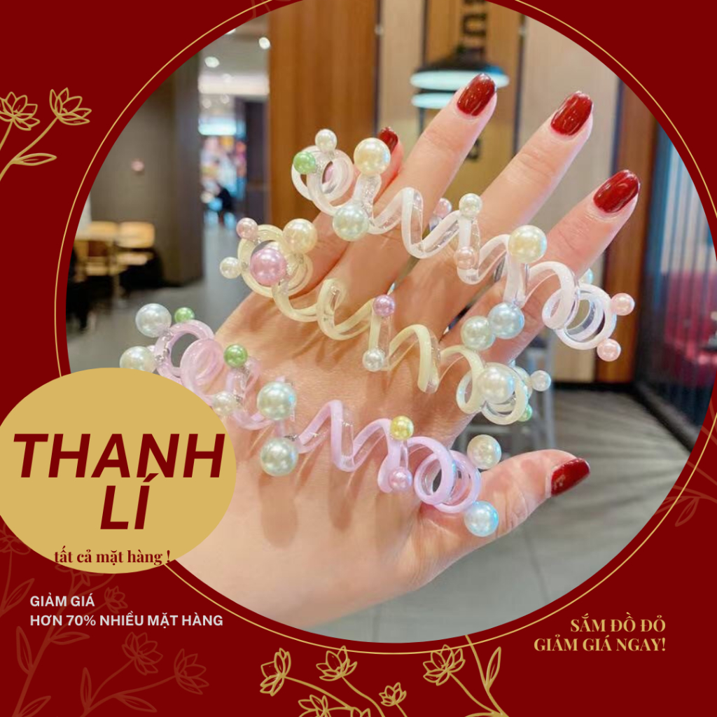Nơ buộc tóc thun cột tóc đính hạt ngọc