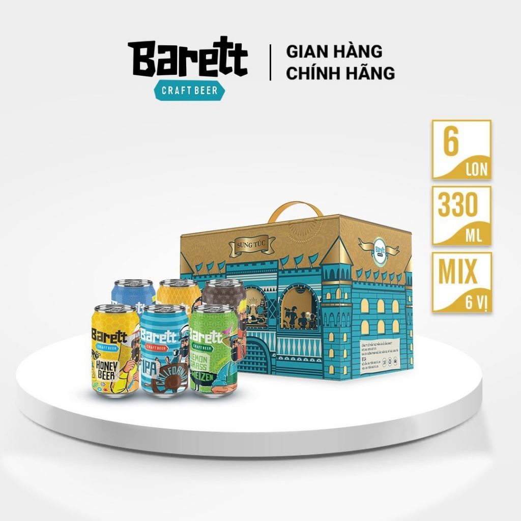 Bia thủ công BARETT mix 6 vị 330ml