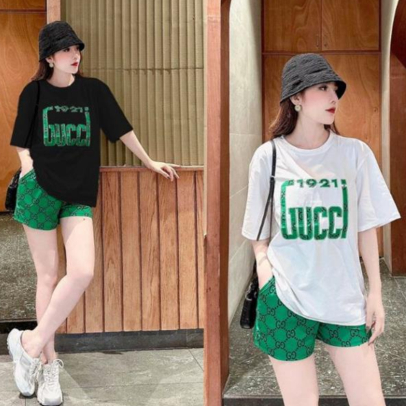 Set đồ nữ dễ thương in chữ GUC.CI xanh siêu đẹp sang chảnh, bồ đồ nữ hè nữ đẹp nhất hè này danh cho đi chơi BTT07