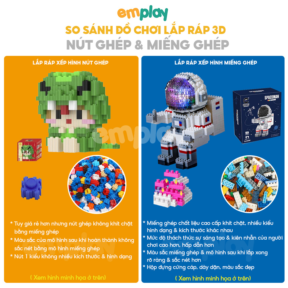 Đồ chơi lắp ráp xếp hình 3D mô hình phi hành gia vũ trụ có đèn phát sáng cao cấp Pikaboo chất liệu nhựa an toàn