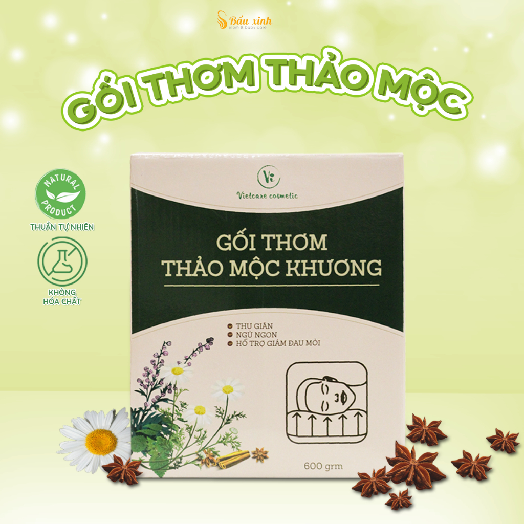 Gối thơm thảo mộc khương VIETCARE/giảm đau mỏi cổ vai gáy, thư giãn /