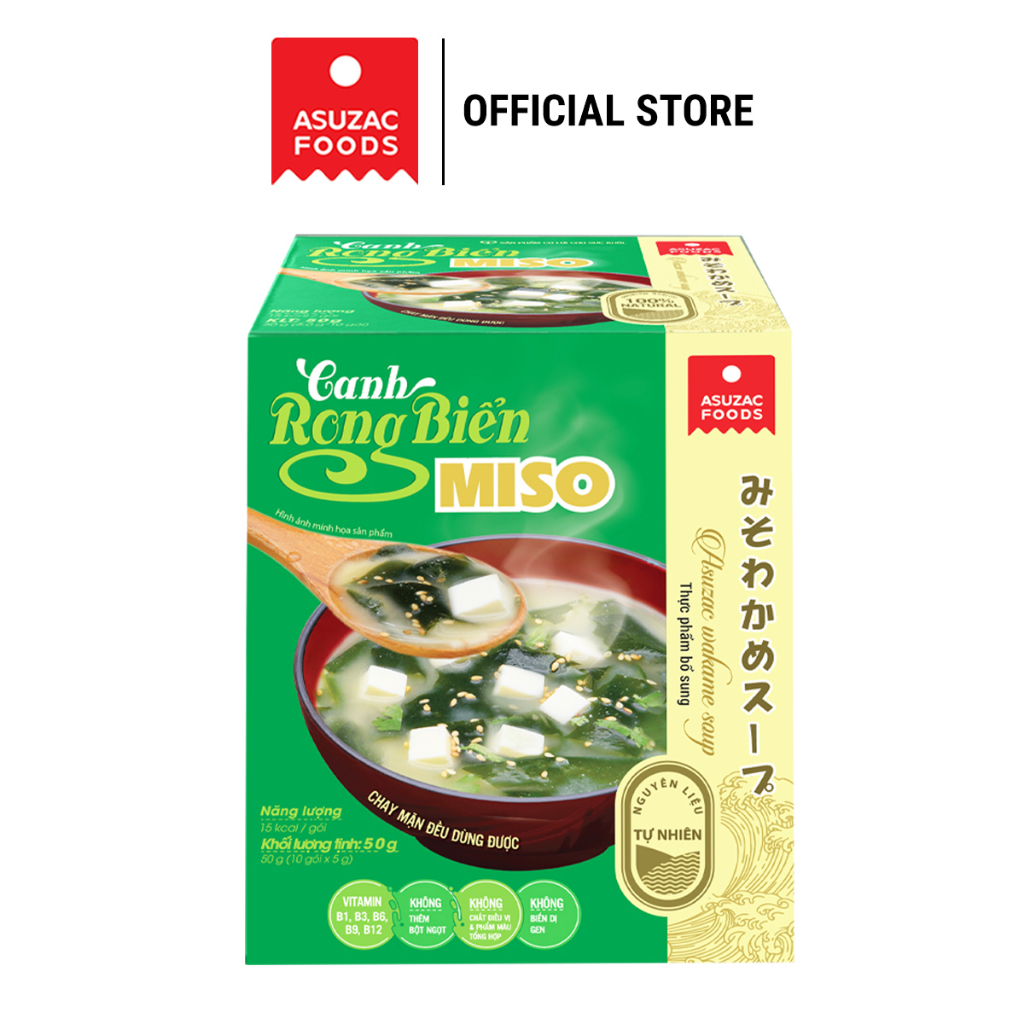 Canh rong biển Miso Asuzac hộp 50g (5g x 10 gói) - Asuzac Wakame Soup