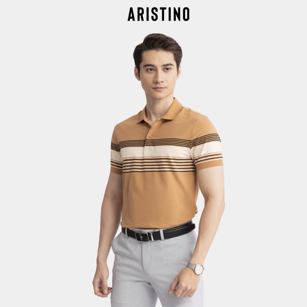 Áo polo ngắn tay ARISTINO phom suông nhẹ, họa tiết kẻ ngang tinh tế, nhã nhặn  - APS143S3