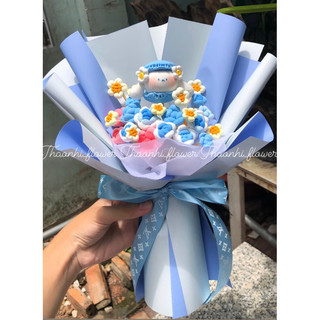 Bó hoa đất sét thỏ cài hoa handmade siêu đáng yêu