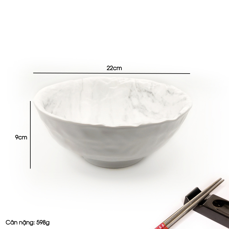 Tô tròn Melamine cao cấp dùng ăn mì, ăn bún, ăn phở vân đá