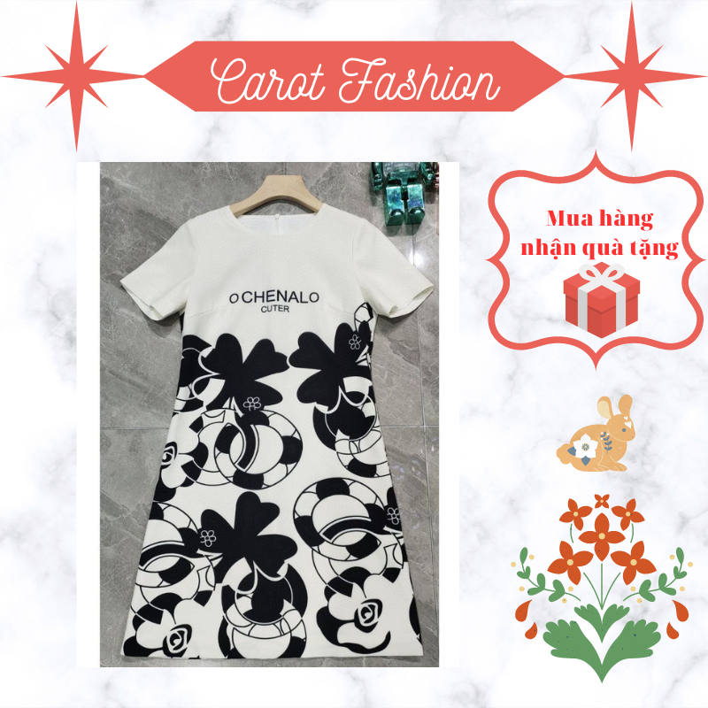 Đầm suông cotton in 3D họa tiết trắng đen sang trọng đi làm,đi chơi đều đẹp
