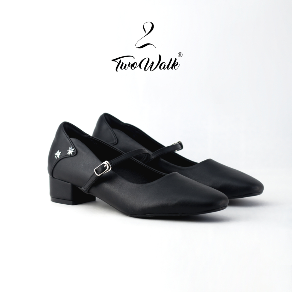 TWOWALK: Starry Dream - Giày Nữ Mary Jane Da Microfiber Cao Cấp - Màu Kem/ Đen - 3cm