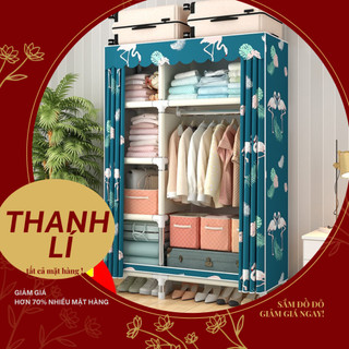 Tủ treo quần áo 2 buồng 6 ngăn size 1.1m khung kim loại