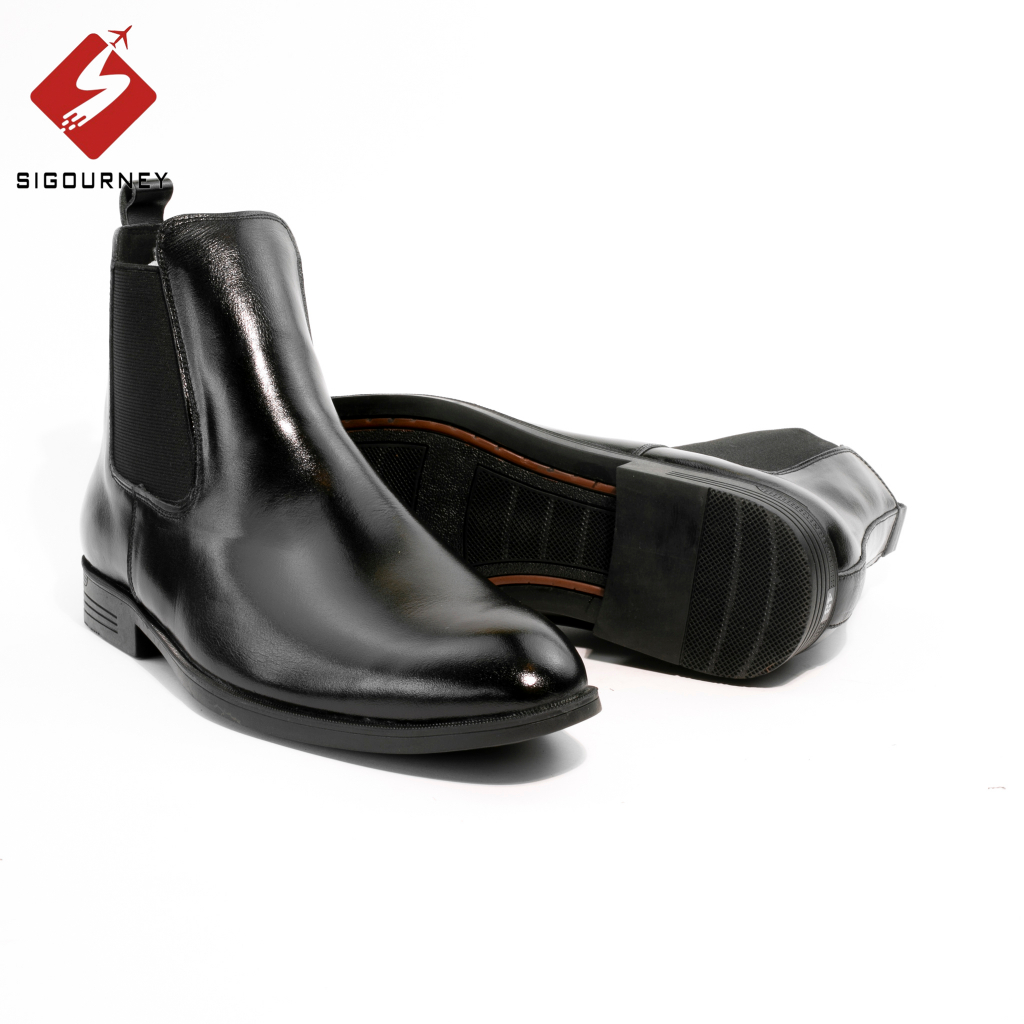 Chelsea boot cao cấp, Giày da nam cao cổ SIGOURNEY màu đen CHEL101 bảo hành 18 tháng