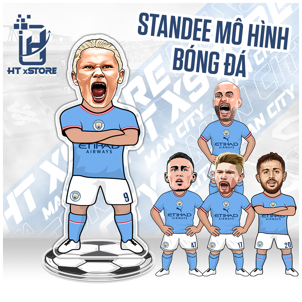 Mô hình standee hình cầu thủ CLB bóng đá Manchester City, mô hình cầu thủ Man Blue để bàn, decor, trang trí