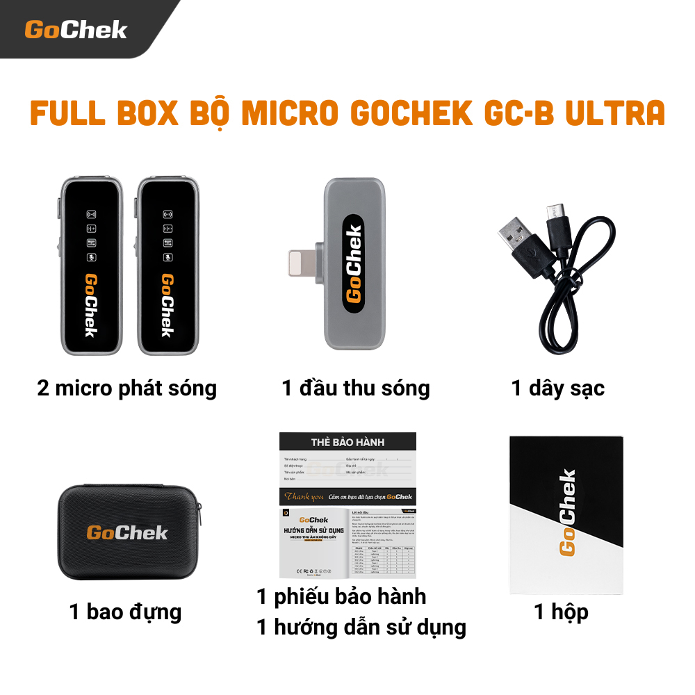Micro thu âm không dây GoChek khử tiếng ồn khi live/quay video/ghi âm cho điện thoại/máy tính dòng cao cấp GC-A/B ULTRA