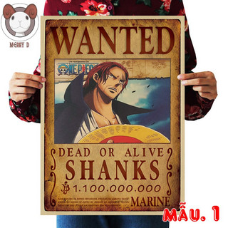 Poster One Piece Tứ Hoàng 51x36cm Vintage - Hình Vua Hải Tặc - Shanks, Kaido, Râu Đen, Bố Già, Big Mom