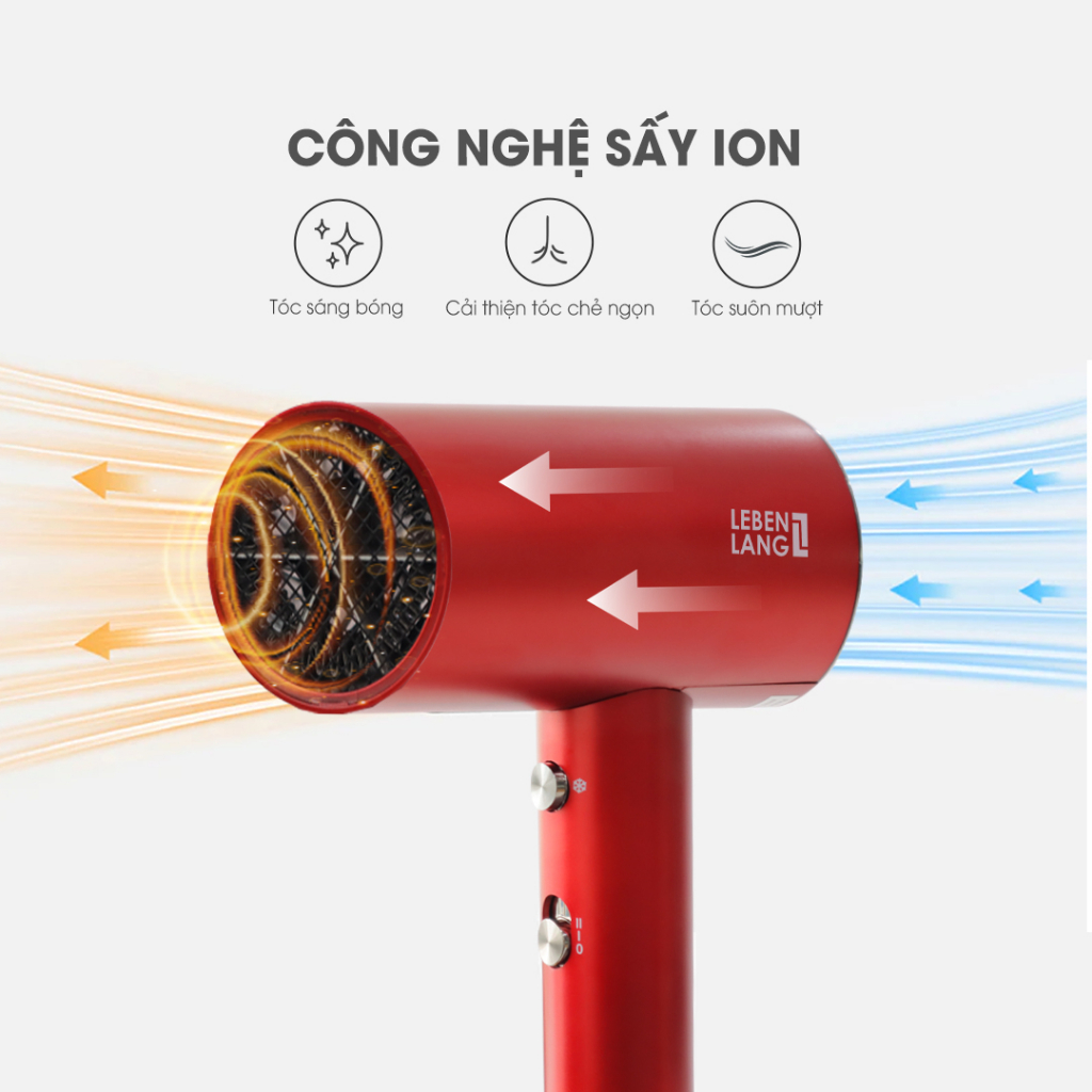 Máy sấy tóc LEBENLANG LBL3088 2 chiều nóng lạnh, chống xơ rối tóc bằng công nghệ ion, 2100W - hàng chính hãng